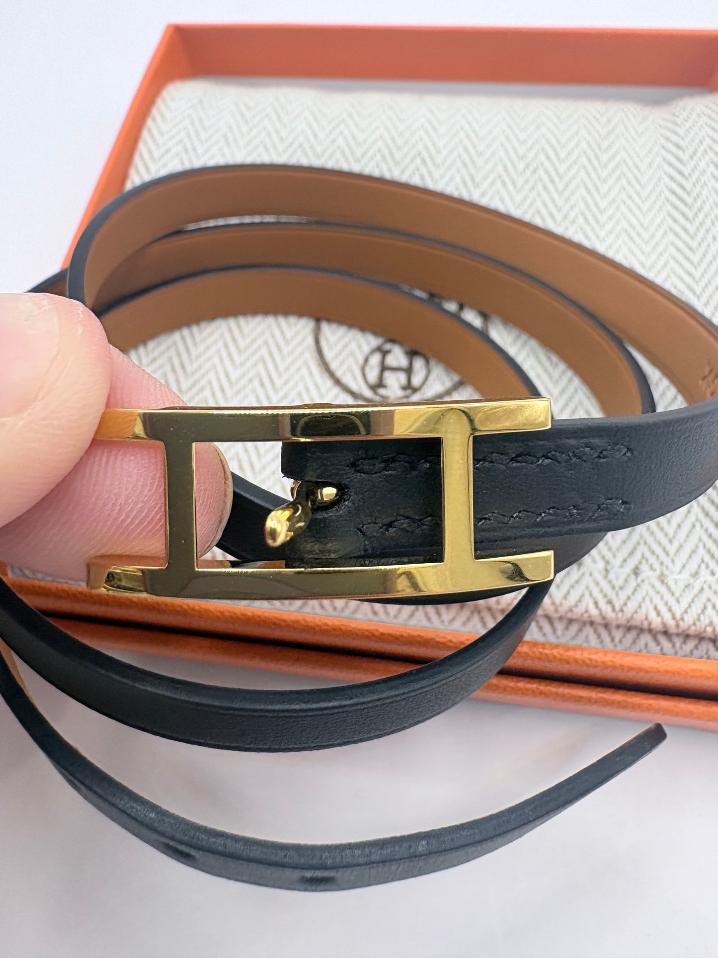 Black  Hermes Bracelet T1 Behapi Double Tour - Box and bag
