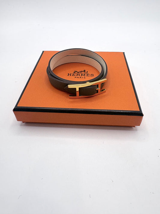 Taupe Hermes Bracelet T1 Behapi Double Tour - Box and bag