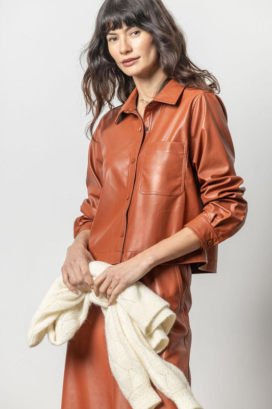 Terracotta  Lilla P  Faux Leather Shacket, M