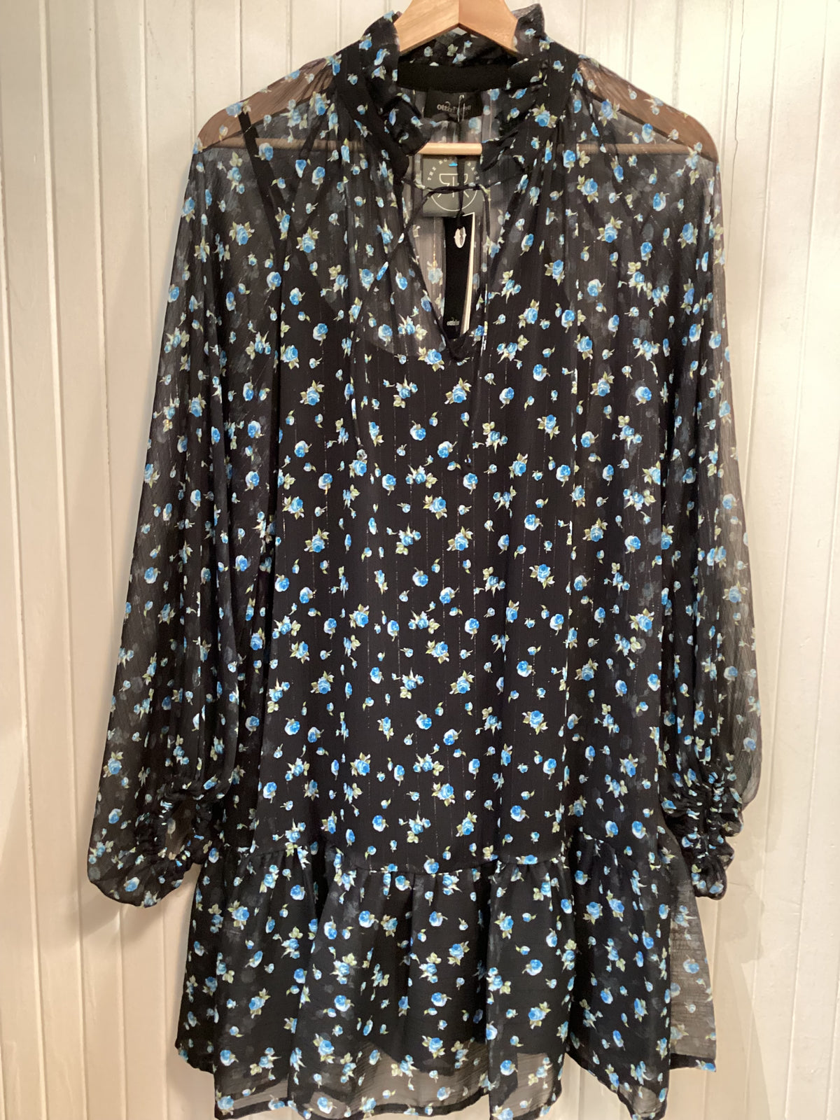 Black, Blue floral  Ottd'Ame  Dress with slip, NWT, 40/s