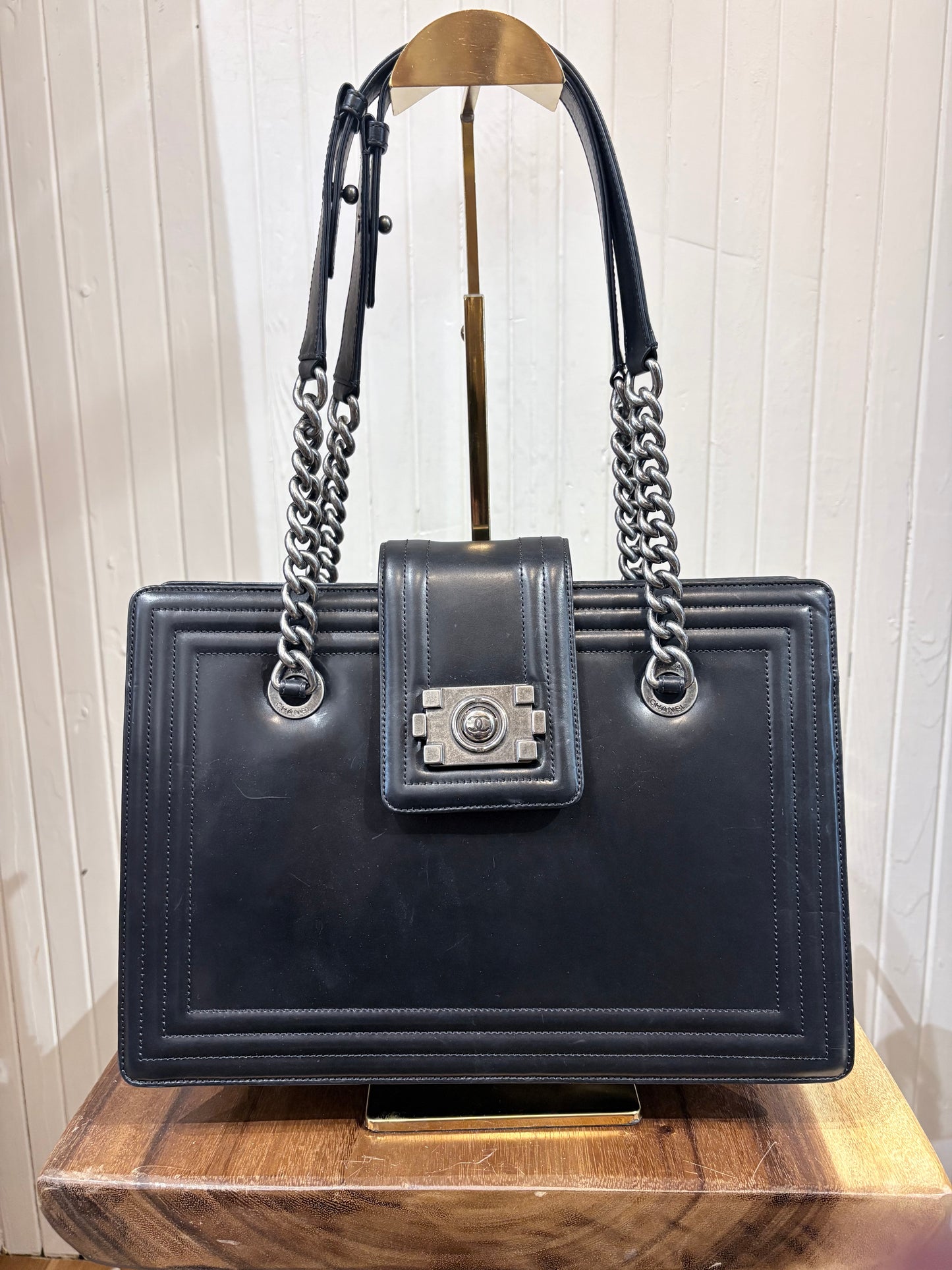 Black Chanel Handbag Boy Jetsetter Tote w/ Box