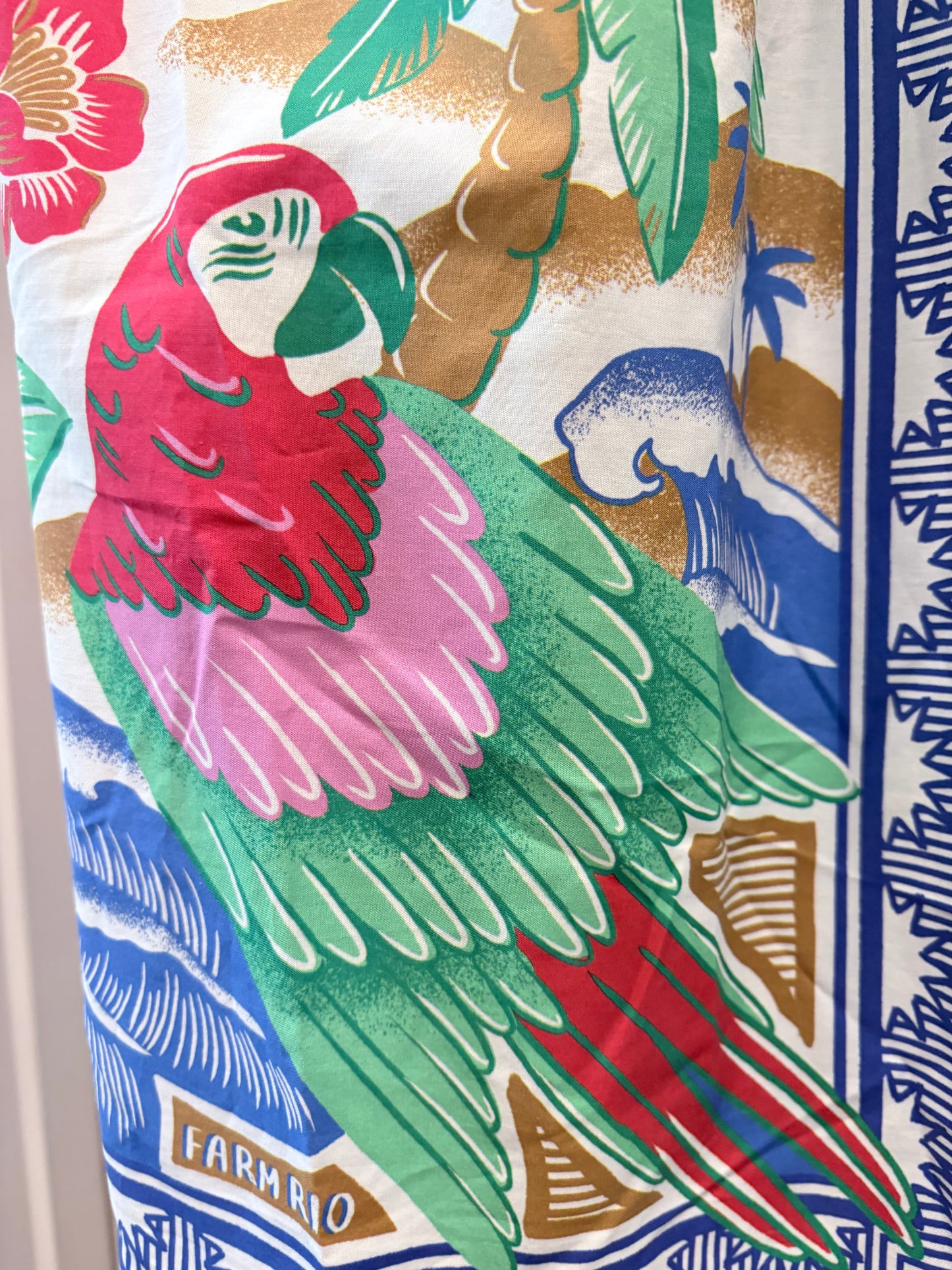 White, Multi Print  Farm Rio Dress NWT, Parrots/Palm  rt $240 , M