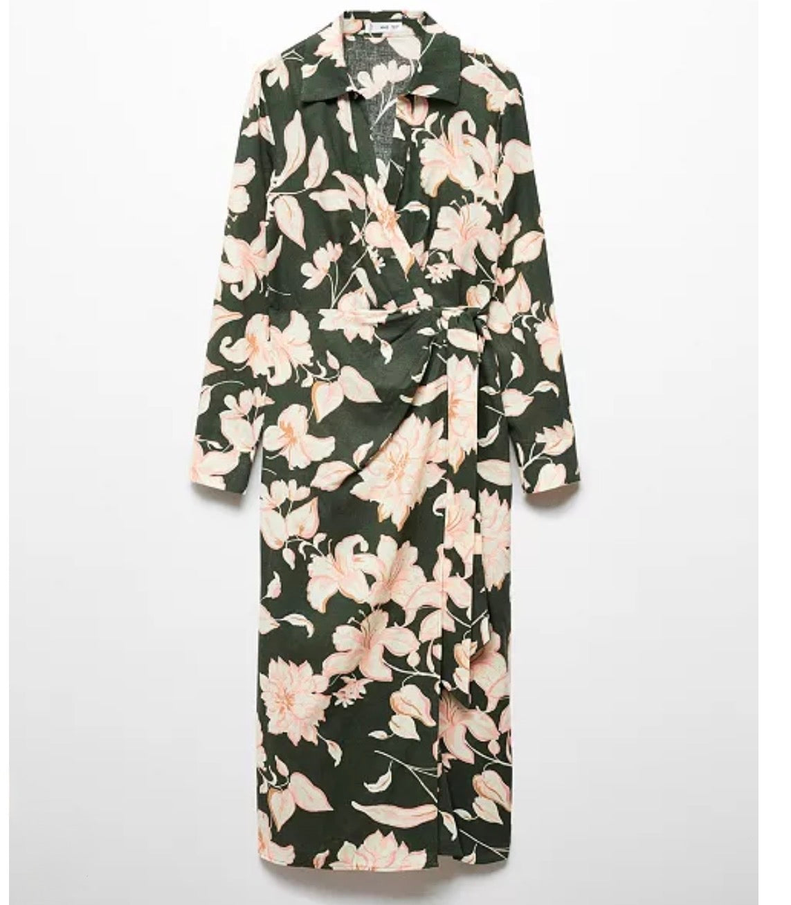 Forrest, floral MNG Dress faux wrap long sleeve, linen , 8