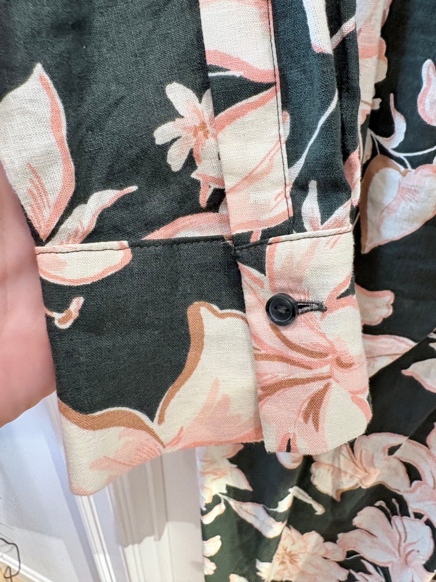 Forrest, floral MNG Dress faux wrap long sleeve, linen , 8