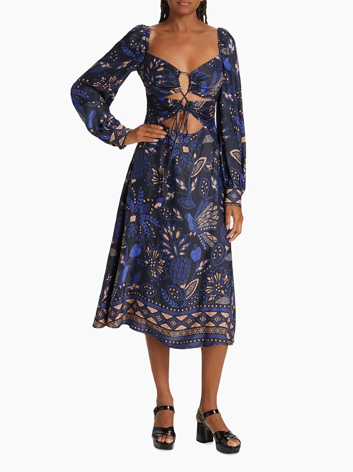 Black/Blue/Tan Farm Rio Dress Silky, NWT, M