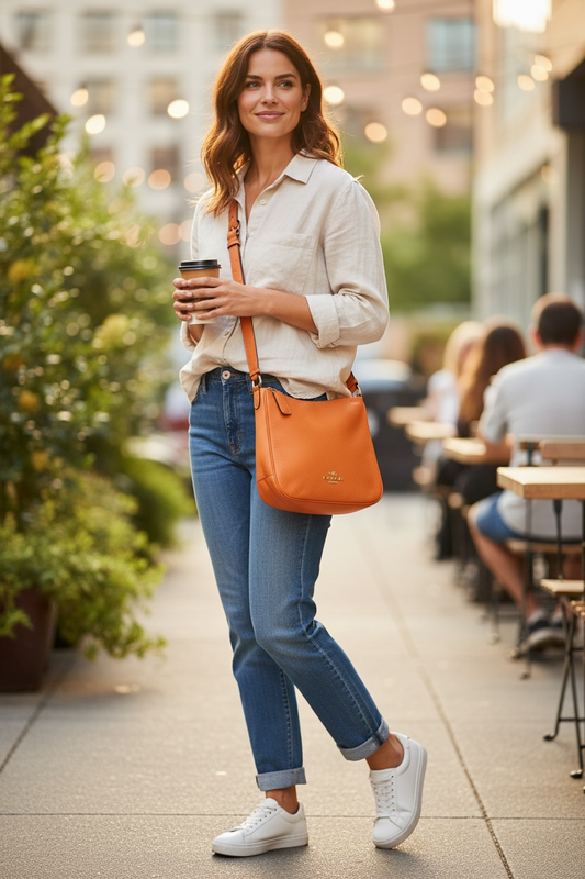 Orange Coach Handbag Pebbled leather messenger- Ellie bag