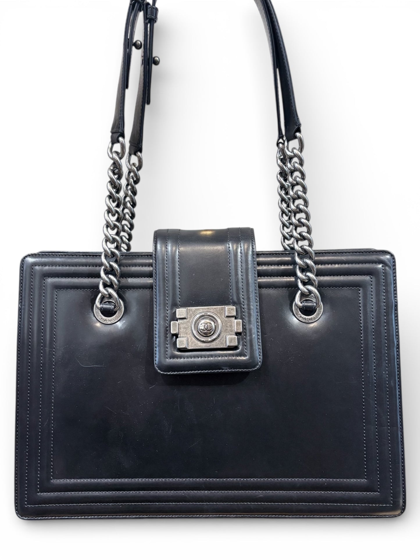 Black Chanel Handbag Boy Jetsetter Tote w/ Box