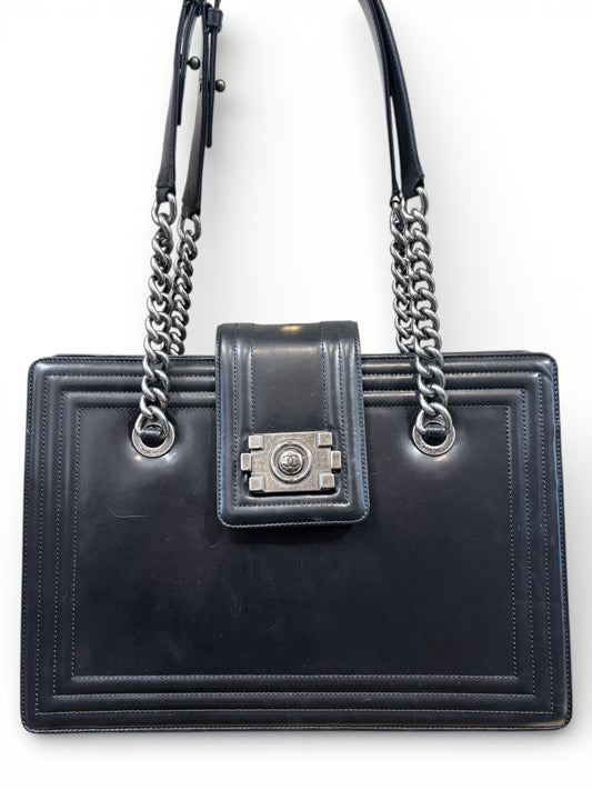 Black Chanel Handbag Boy Jetsetter Tote w/ Box