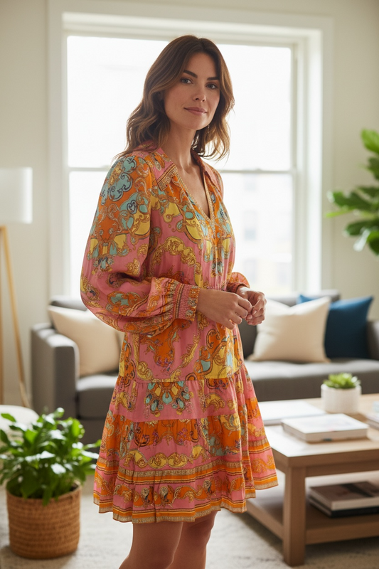 Orange/pink/yellow Hale Bob Dress Garland Bluson dress, M