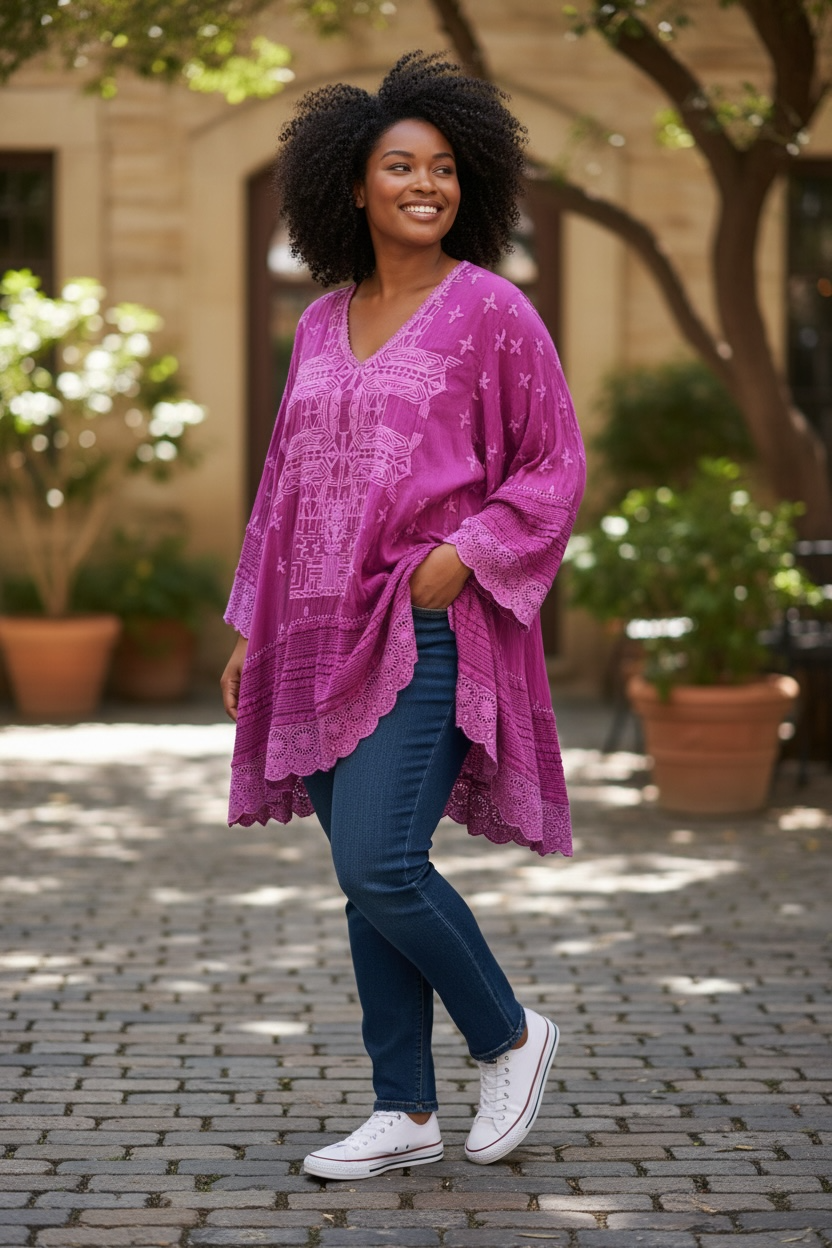 Fusica Johnny Was Tunic Embroidered, L