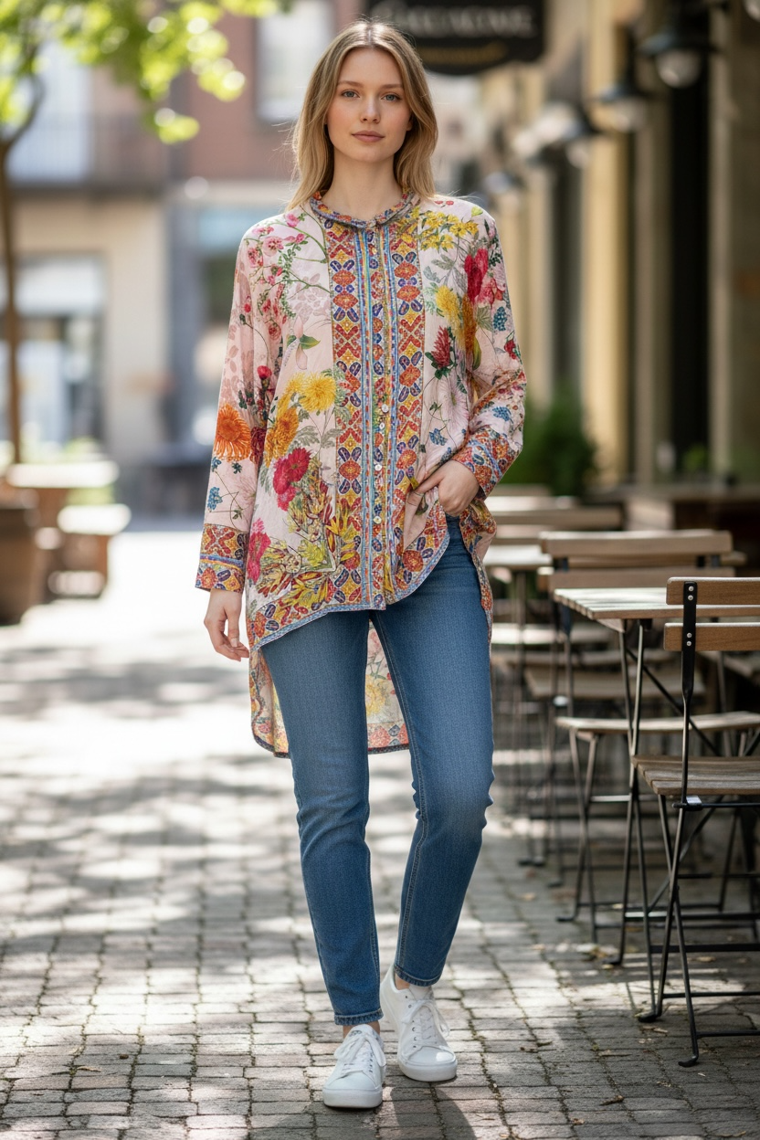 Blush, multi floral  Johnny Was Blouse Silk/boho, s