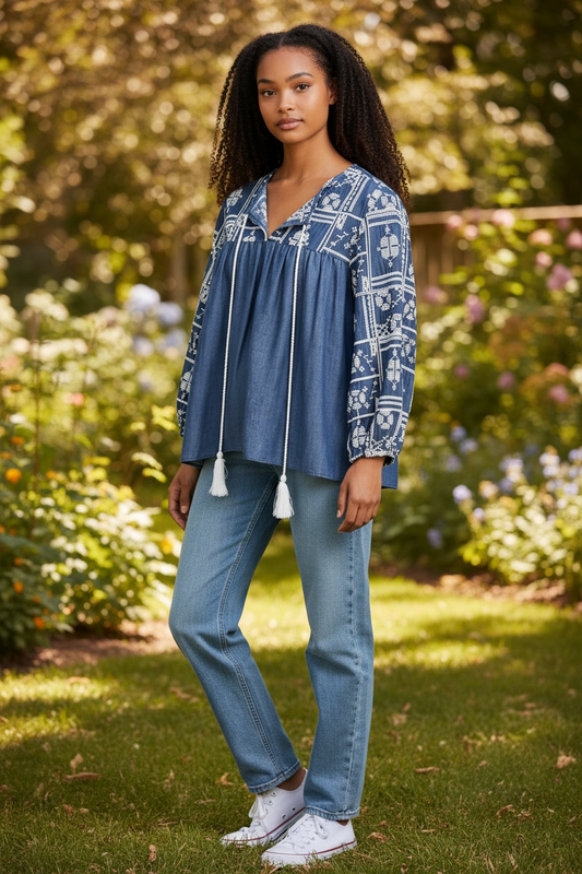 Denim  English Factory Blouse White embroidered, s