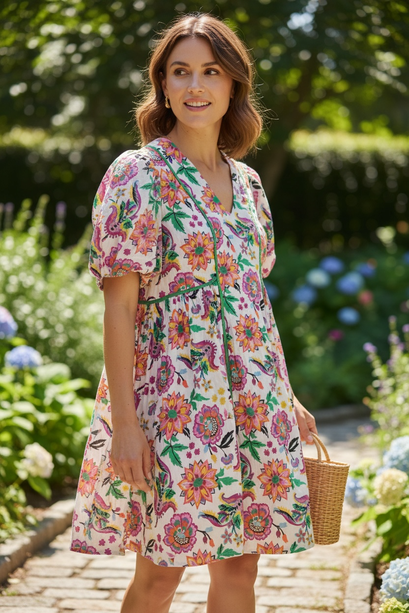 Bright Floral  Crosby  Dress Kilby Dress\- 100% cotton , L