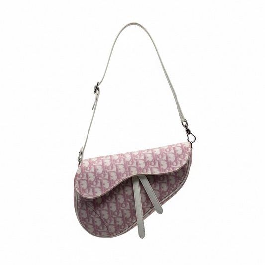 Cream/Pink Logo  Dior  Handbag  Saddle Pochette Y2K