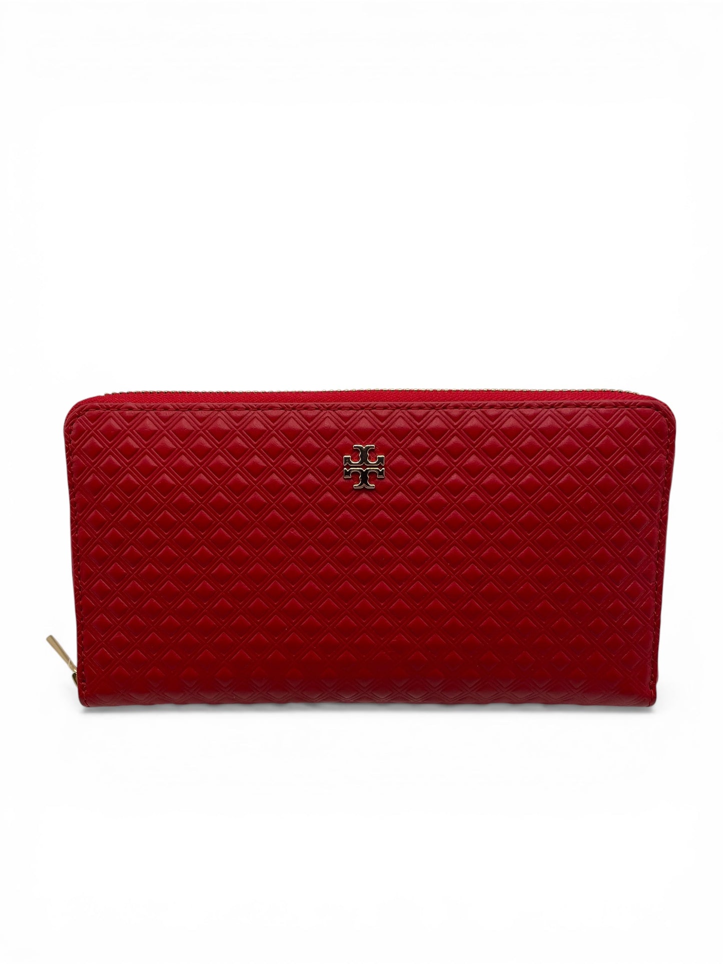 Red Embossed Tory Burch Wallet "Marion" zip around