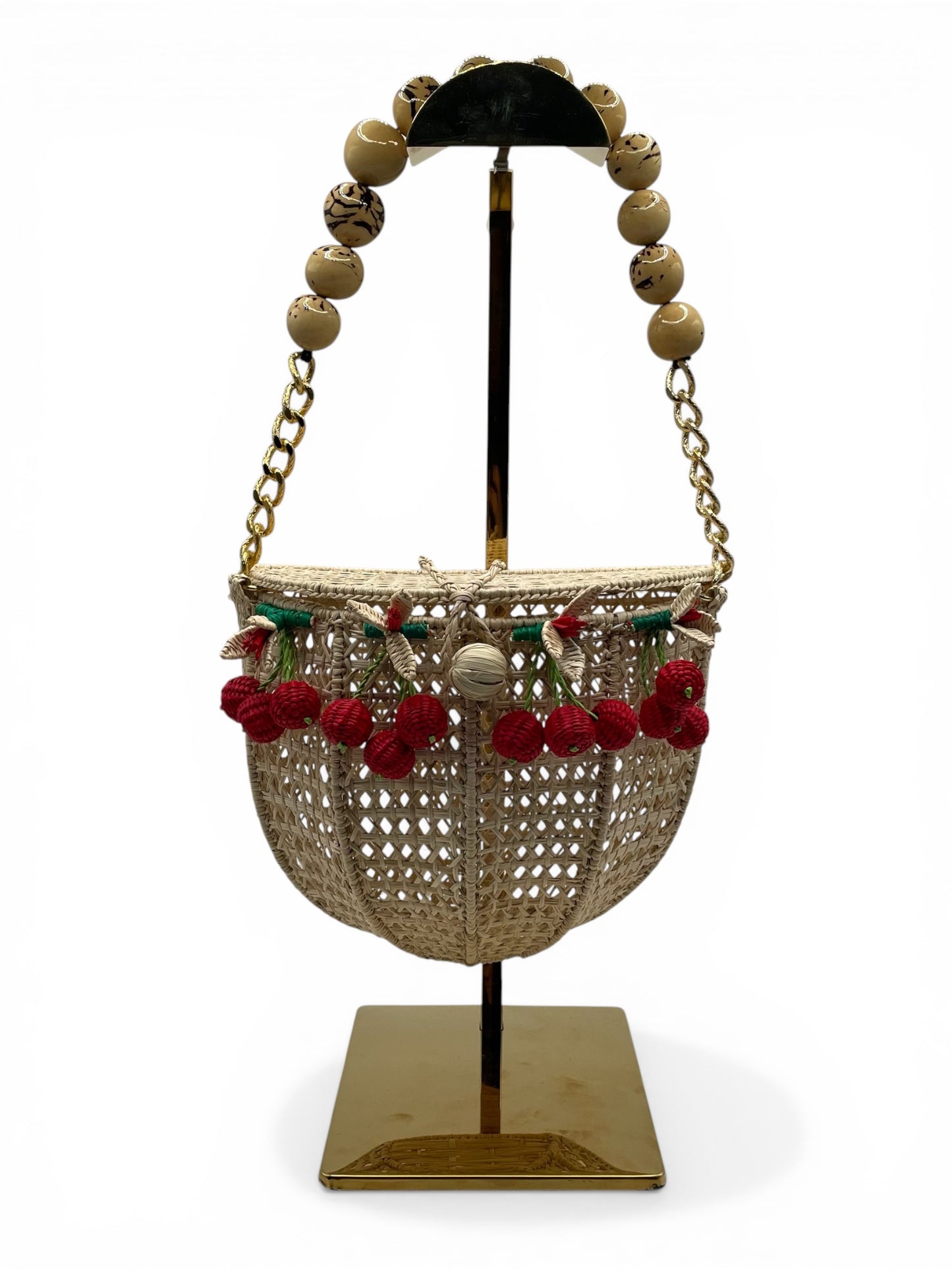 Wicker Red Victoria Dunn Purse Woven Cherry Bead