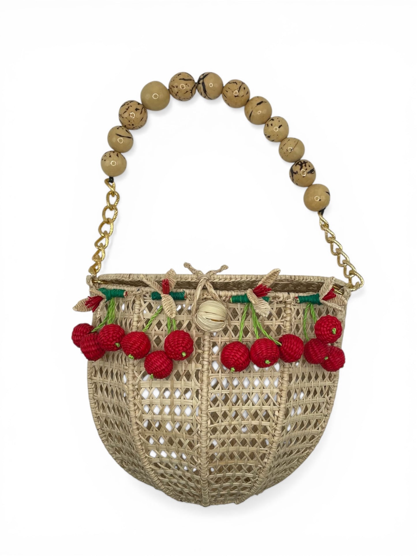 Wicker Red Victoria Dunn Purse Woven Cherry Bead