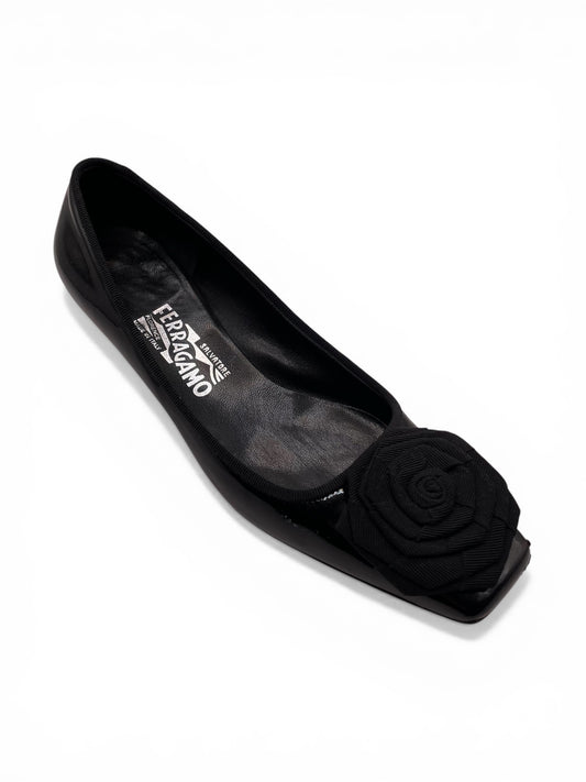 Black Ferragamo Pump Patent rosette, 8