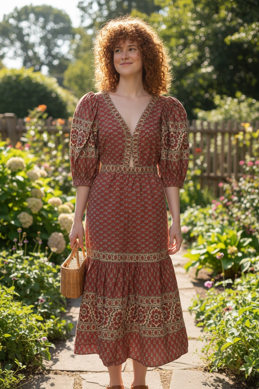 Rust, Block Print   Sea  Dress Maxi , 4
