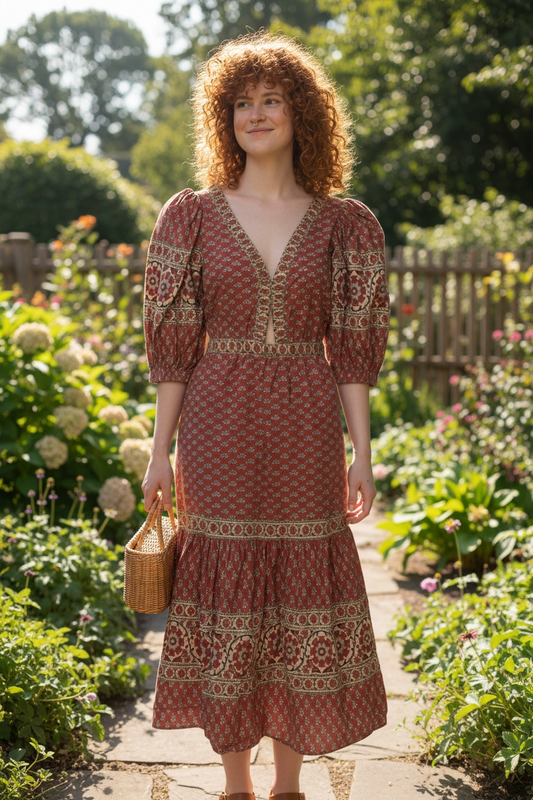 Rust, Block Print   Sea  Dress Maxi , 4