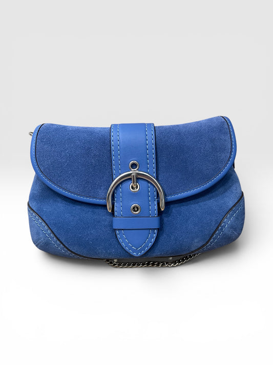 Cerulean Coach  Handbag Suede, Soho on Silver chain excellent like new condition