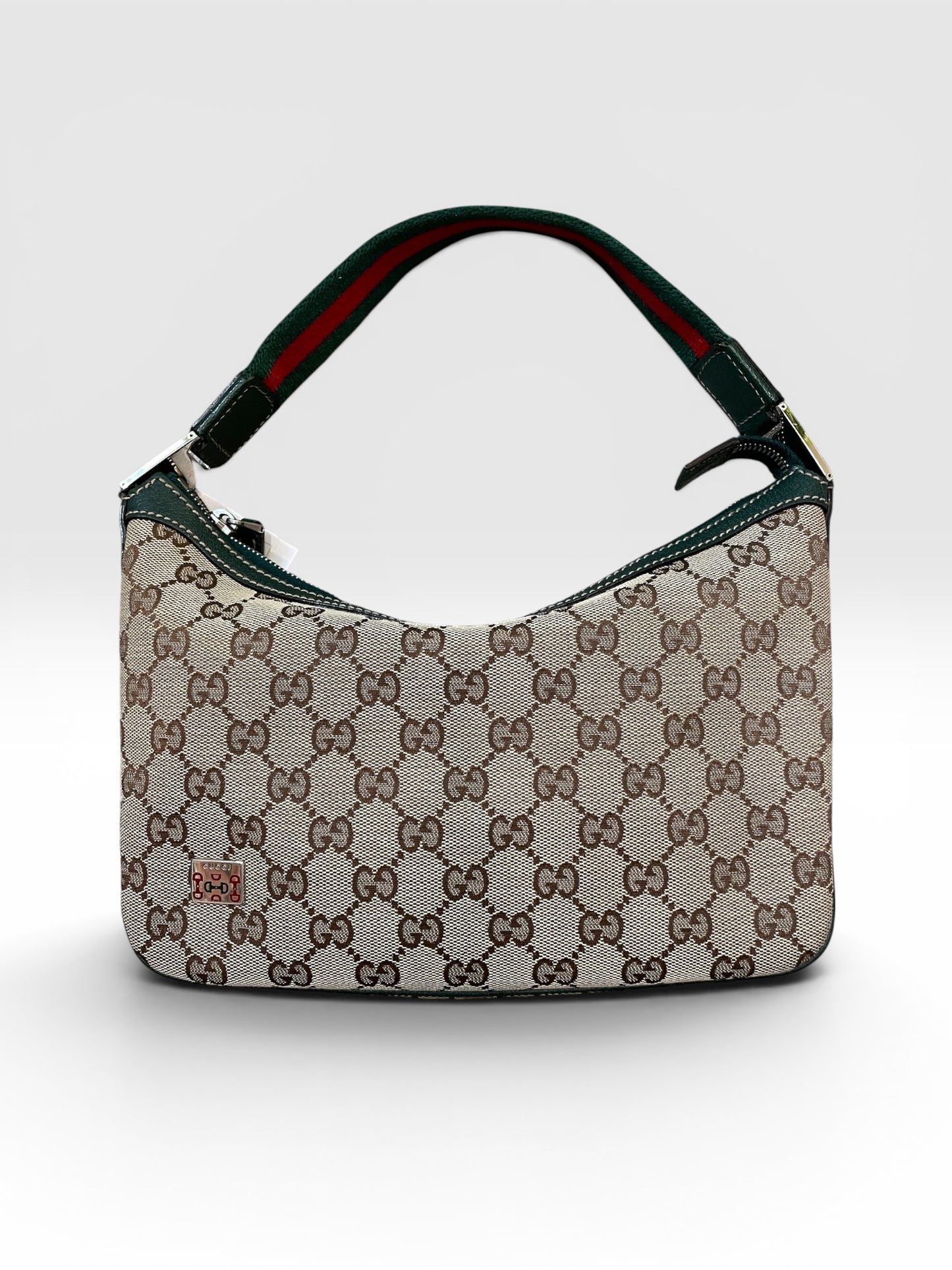 Brn GG monogram Gucci  Handbag Green/Red Pop Shoulder bag w web strap- W/COA