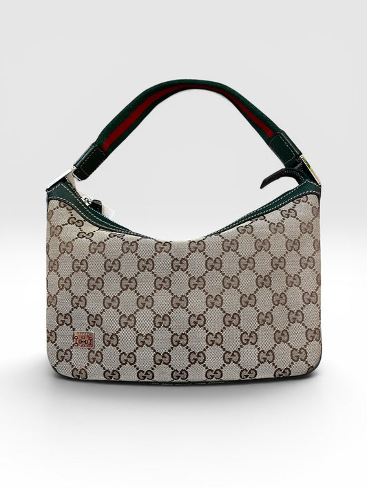 Brn GG monogram Gucci  Handbag Green/Red Pop Shoulder bag w web strap- W/COA