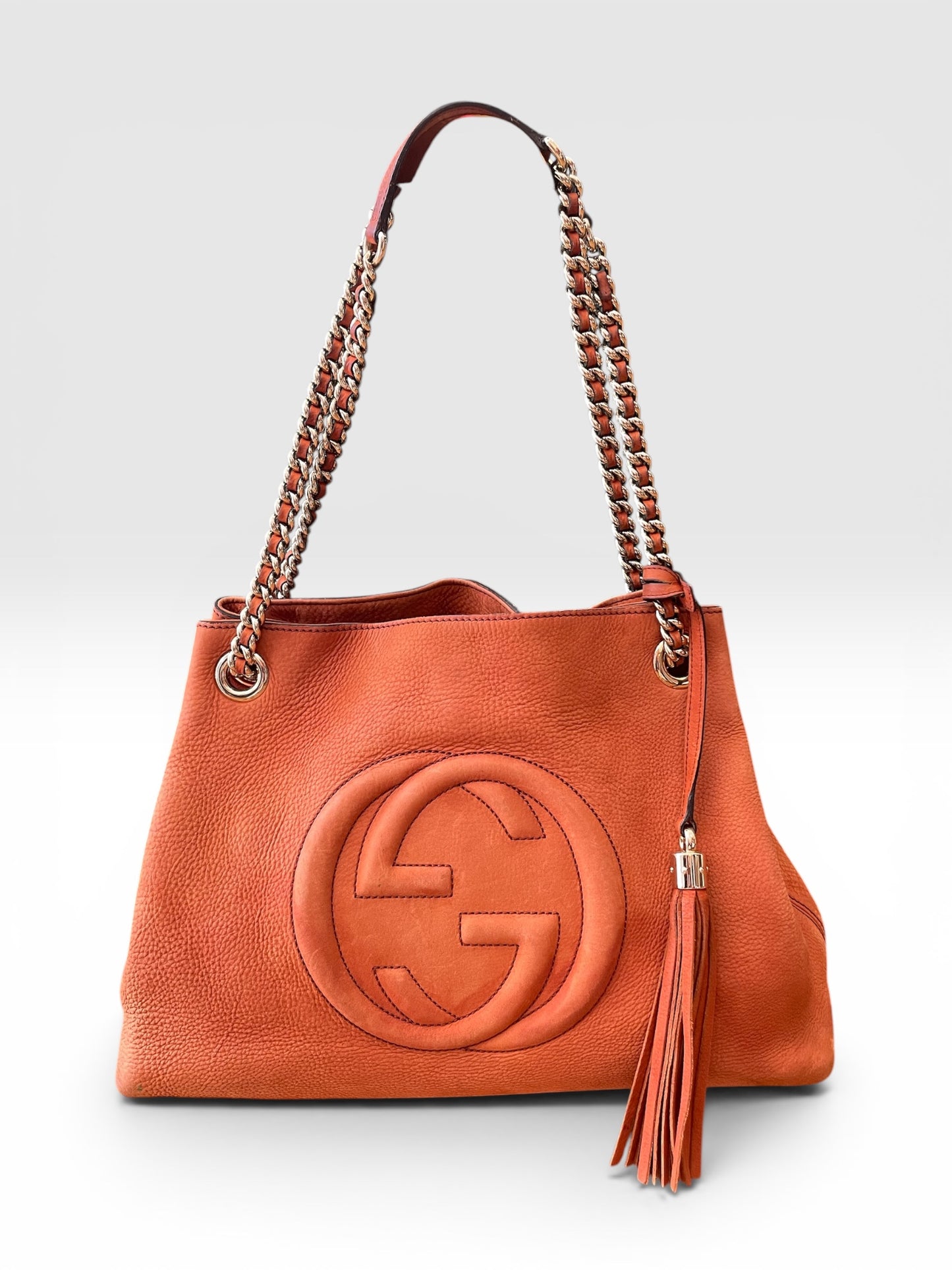 Burnt Orange Gucci  Handbag Soho Chain tote- Condition- used