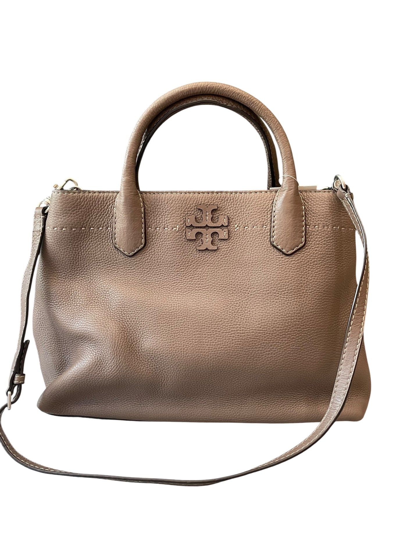 Taupe, Pebbled Tory Burch Handbag Top handle McGraw Satchel