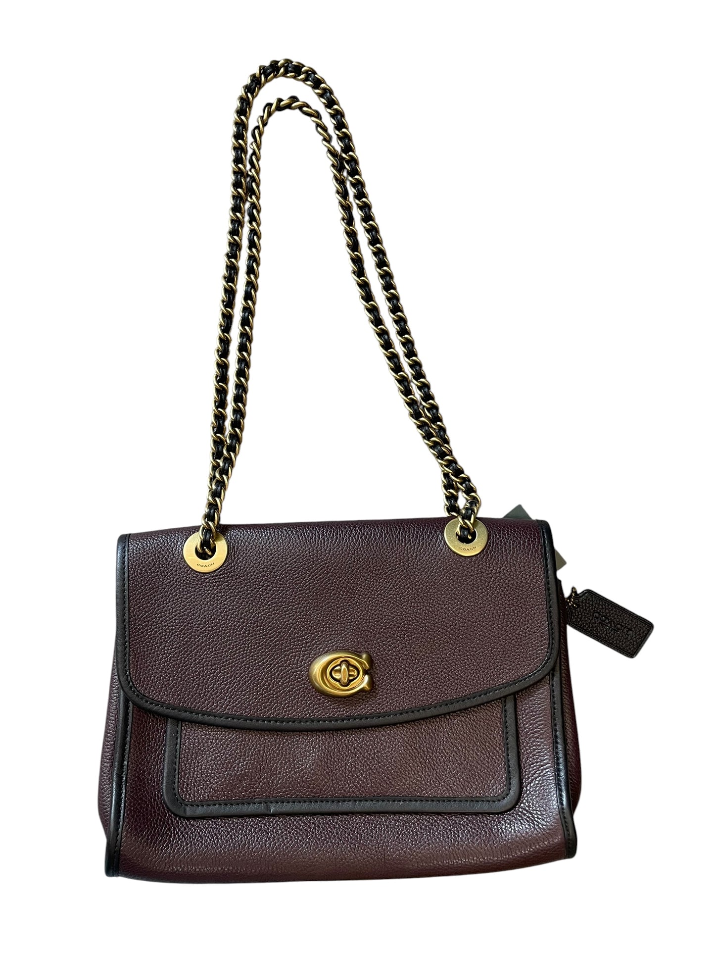 Bordeaux Coach  Handbag Gold Chain/Black trim  "Parker"