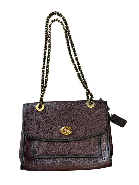 Bordeaux Coach  Handbag Gold Chain/Black trim  "Parker"