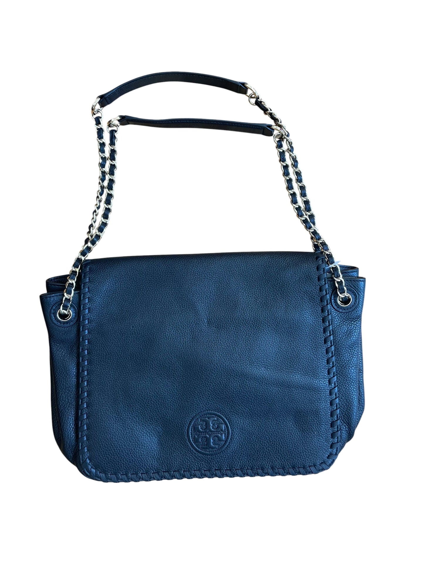 Black, Pebbled  Tory Burch  Handbag Gold chain, "Marion Flap"