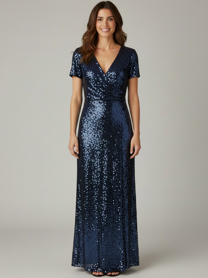 Navy Sequin  Calvin Klein Evening Dress Floor length, 4