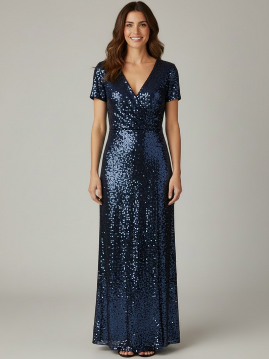 Navy Sequin  Calvin Klein Evening Dress Floor length, 4