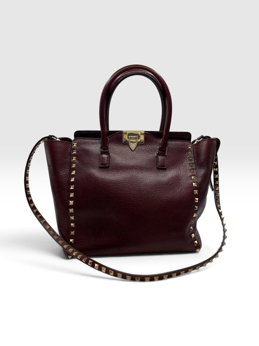 Oxblood Valentino Handbag Rockstud Trapeze double handle tote