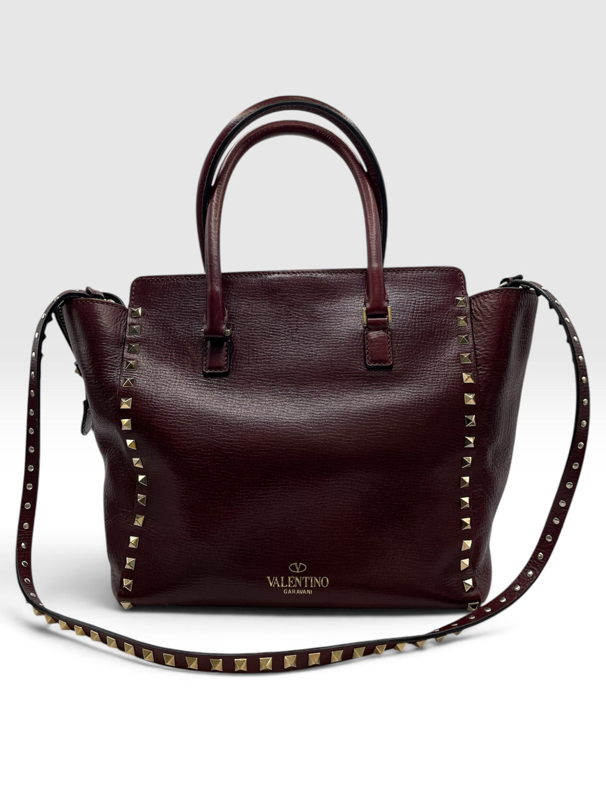 Oxblood Valentino Handbag Rockstud Trapeze double handle tote