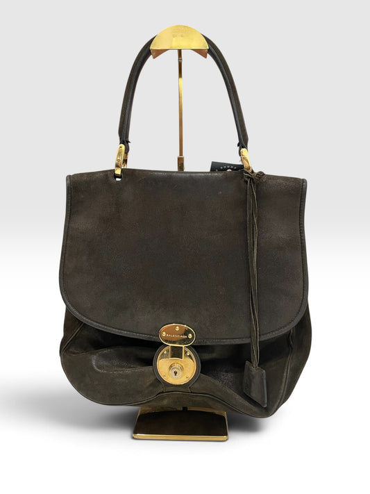 Olive Suede  Balenciaga Shoulder bag  Top handle saddle bag
