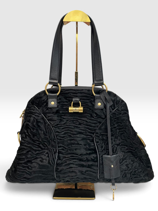 Black YSL Handbag Persian Lamb Muse VGUC (scratch on lock)