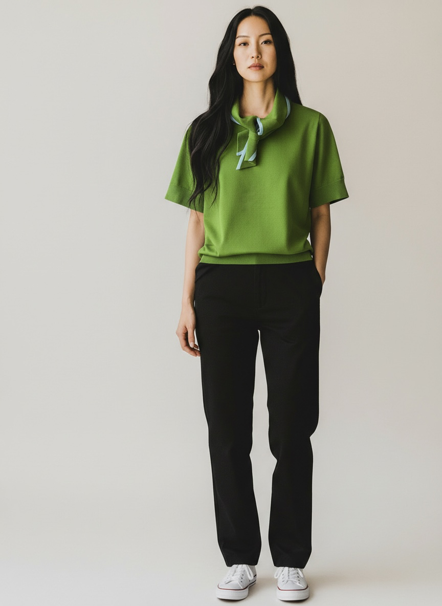 Green/Sky  Essential Antwerp Short Sleeve Sweater , S