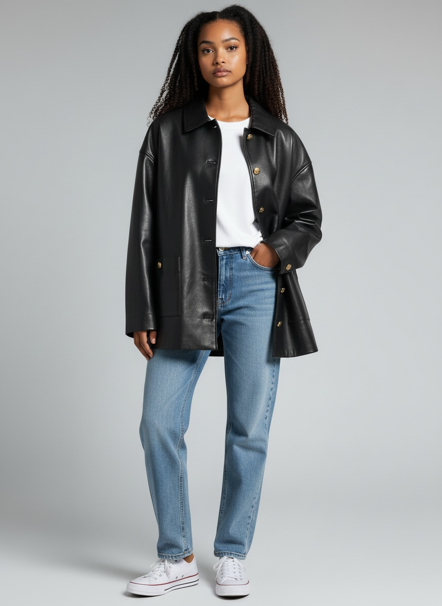Black Anine Bing Leather Jacket Gold Button Luca , M