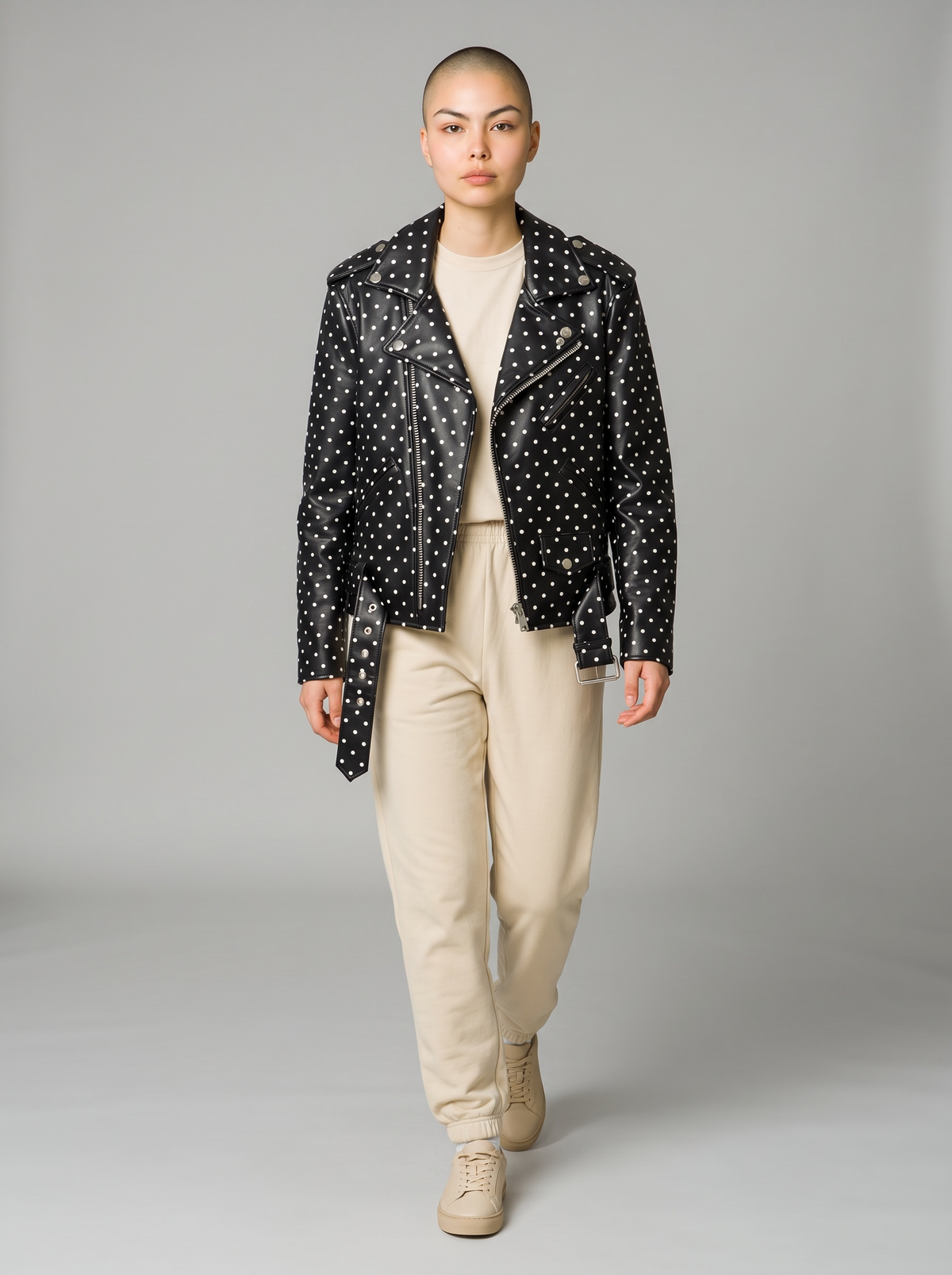 Black/White COMME des GARCONS Leather Jacket NWT Polka-Dots, XS/S