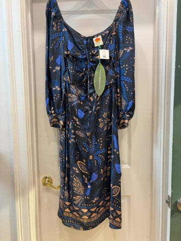 Black/Blue/Tan Farm Rio Dress Silky, NWT, M