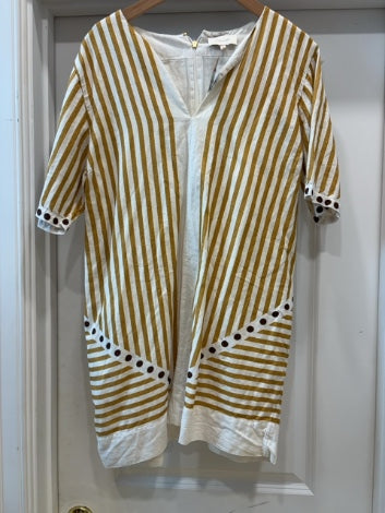 Marigold Pinstripe  Cleobella Dress Circle print trim  rt $278, L
