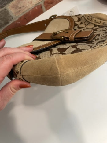 Tan Coach Bag Vintage Stitch Suede , OS