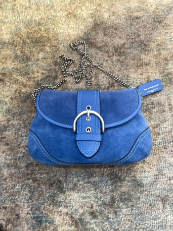 Cerulean Coach  Handbag Suede, Soho on Silver chain excellent like new condition