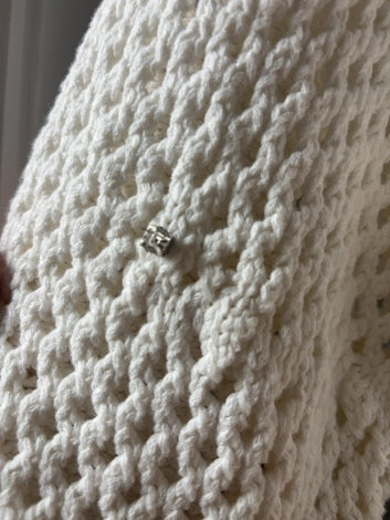 White, Rhinestones GANNI Cardigan NWT, Cotton knit/open weave , L