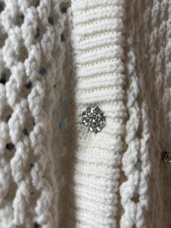 White, Rhinestones GANNI Cardigan NWT, Cotton knit/open weave , L