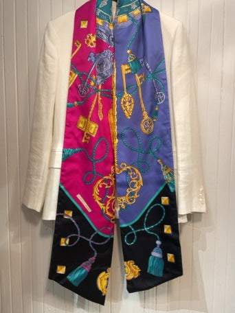 Midnight, multi Hermes Silk Scarf Les Cles Maxi Twilly- W/Box