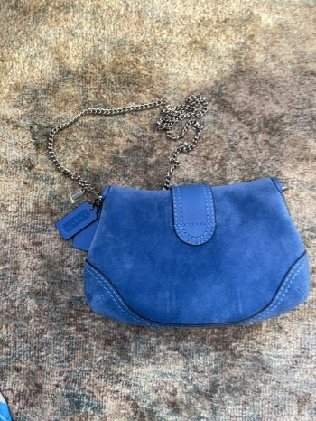 Cerulean Coach  Handbag Suede, Soho on Silver chain excellent like new condition